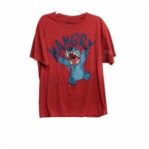 Disney Stitch Womens Red Polycotton T-Shirt Hangry Short Sleeve Crew Neck L